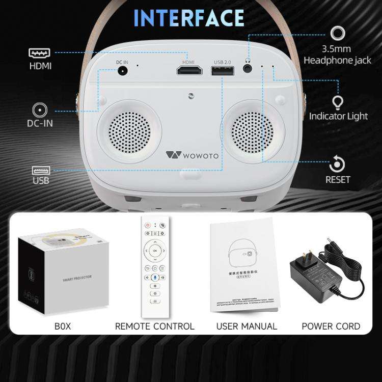 WOWOTO WWT-M8 Android 9 DLP 1920x1080P HD 300ANSI Smart Projector(EU Plug)