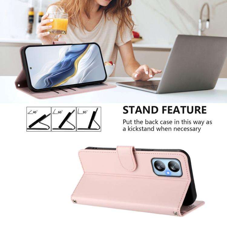 For Blackview A52 / A52 Pro Embossed Heart Cat Leather Phone Case with Hand Strap(Pink)