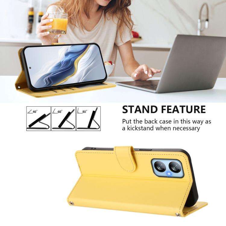 For Blackview A52 / A52 Pro Embossed Heart Cat Leather Phone Case with Hand Strap(Yellow)