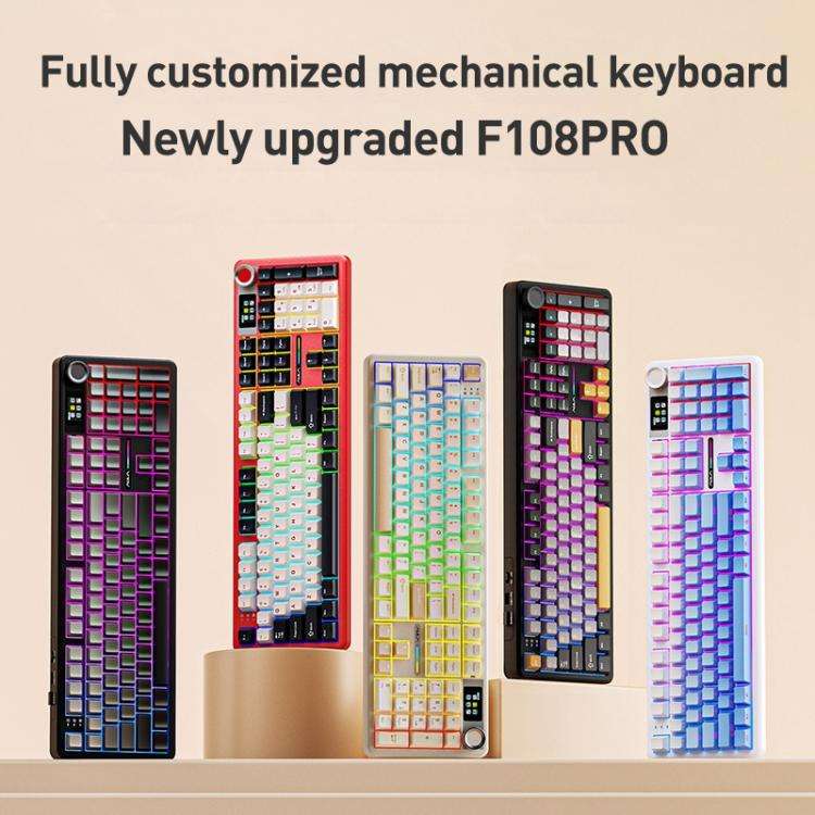 AULA F108 Pro 108 Keys Wired/2.4G/Bluetooth Three Model Customizable RGB Gaming Mechanical Keyboa...
