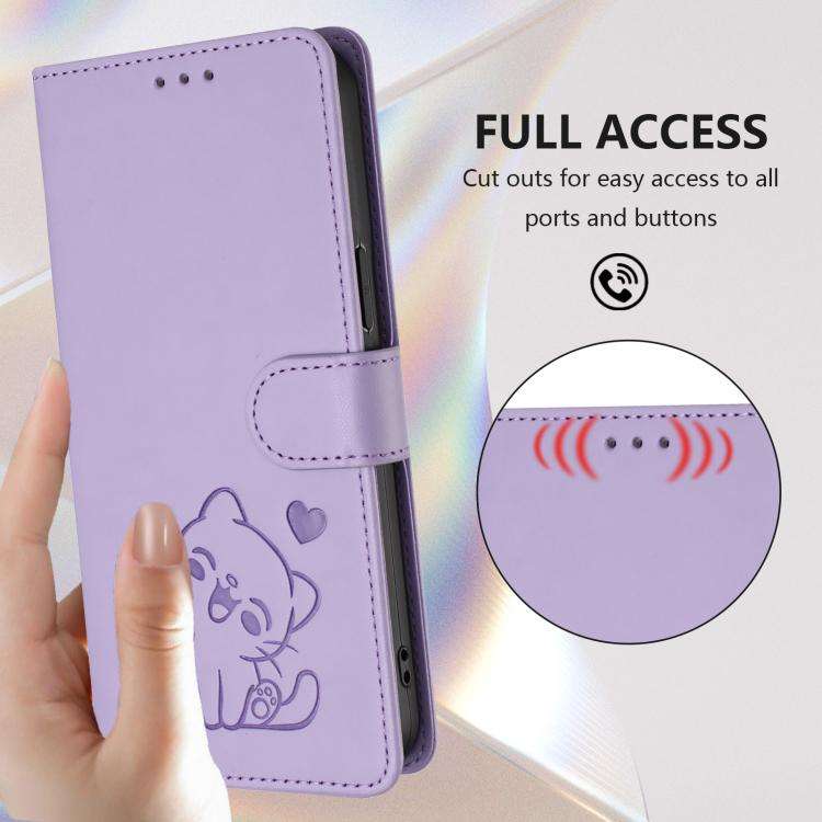 For Doogee Note 58 / Note 58 Pro Embossed Heart Cat Leather Phone Case with Hand Strap(Light Purple)