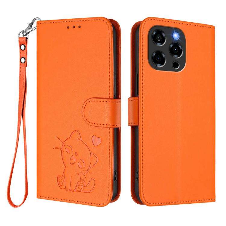 For Doogee Note 58 / Note 58 Pro Embossed Heart Cat Leather Phone Case with Hand Strap(Orange)