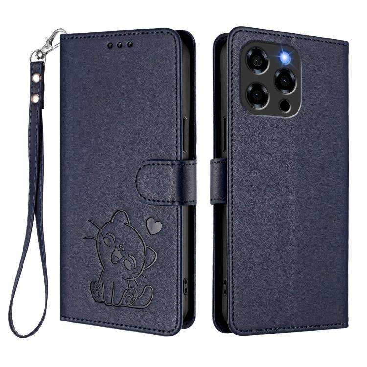 For Doogee Note 58 / Note 58 Pro Embossed Heart Cat Leather Phone Case with Hand Strap(Blue)