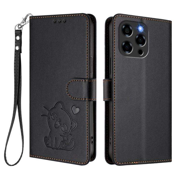 For Doogee Note 58 / Note 58 Pro Embossed Heart Cat Leather Phone Case with Hand Strap(Black)