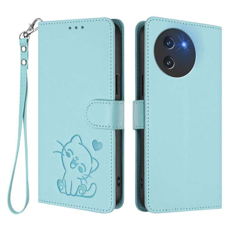 For Doogee Note 59 / Note 59 Pro Embossed Heart Cat Leather Phone Case with Hand Strap(Mint Green)