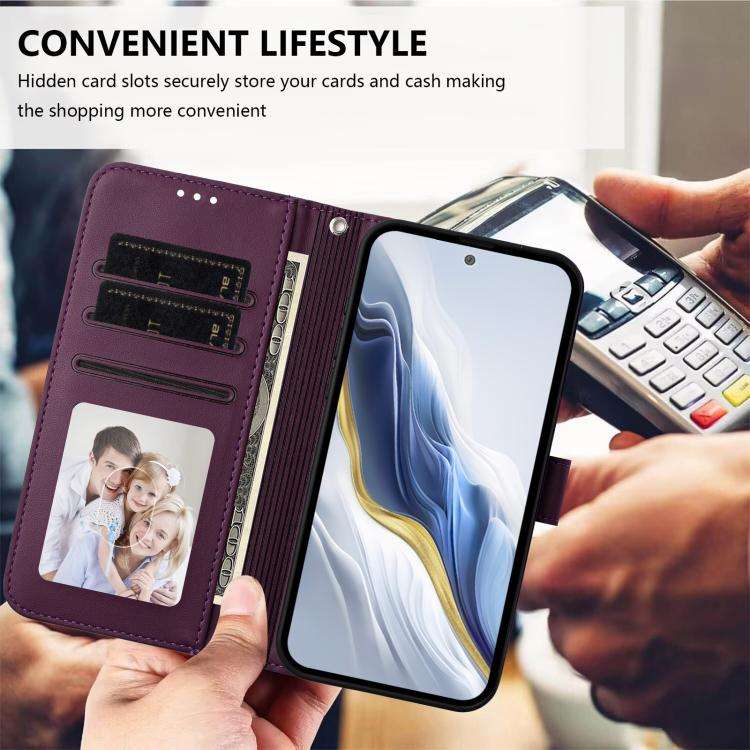 For Doogee Note 59 / Note 59 Pro Embossed Heart Cat Leather Phone Case with Hand Strap(Dark Purple)