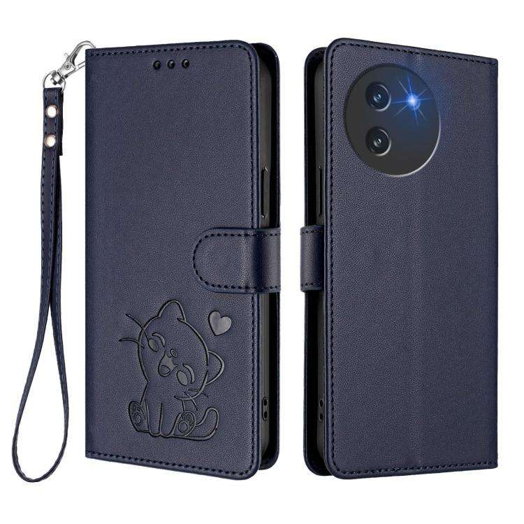 For Doogee Note 59 / Note 59 Pro Embossed Heart Cat Leather Phone Case with Hand Strap(Blue)