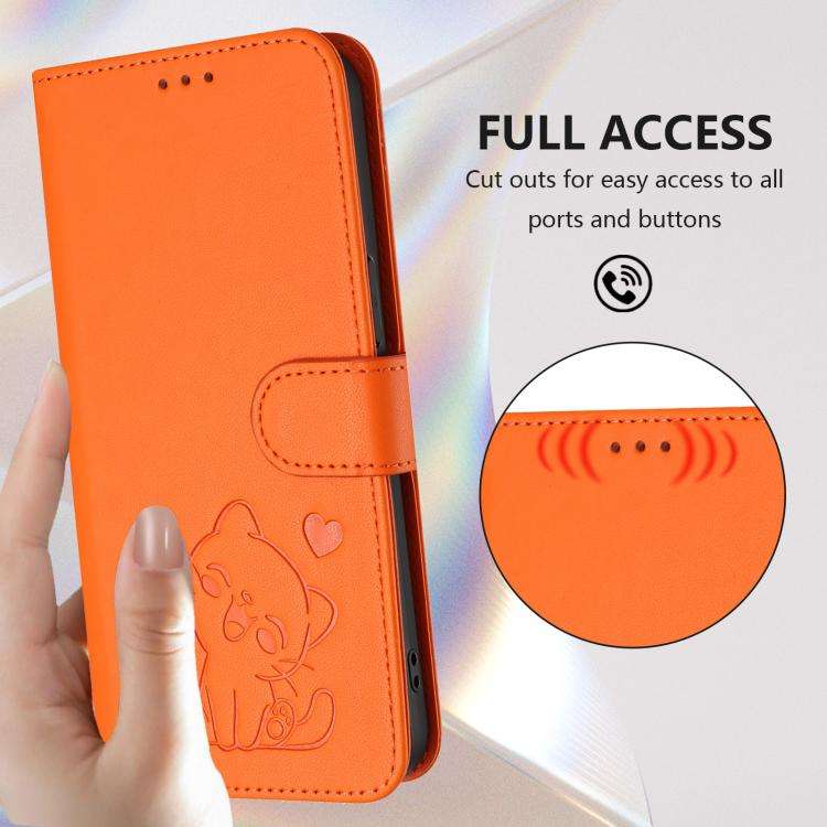 For Doogee Note 56 / Note 56 Pro Embossed Heart Cat Leather Phone Case with Hand Strap(Orange)