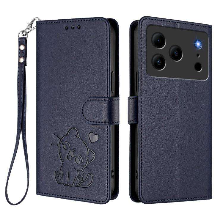 For Doogee Note 56 / Note 56 Pro Embossed Heart Cat Leather Phone Case with Hand Strap(Blue)