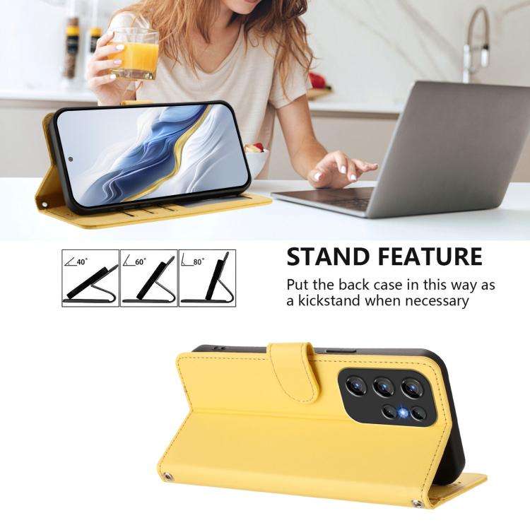 For Oukitel C1 / C1 Pro Embossed Heart Cat Leather Phone Case with Hand Strap(Yellow)