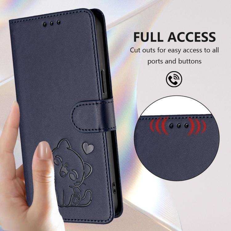 For Oukitel C1 / C1 Pro Embossed Heart Cat Leather Phone Case with Hand Strap(Blue)