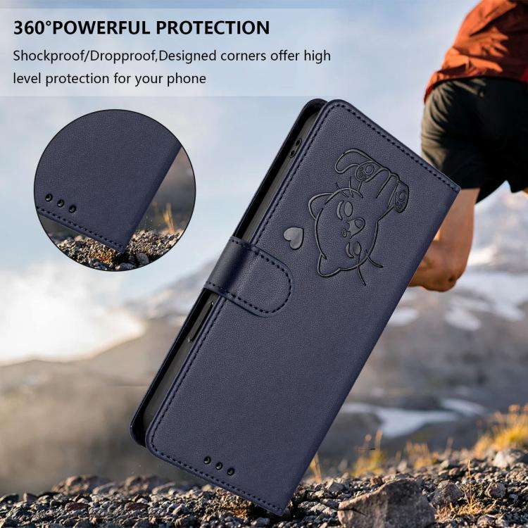 For Oukitel C1 / C1 Pro Embossed Heart Cat Leather Phone Case with Hand Strap(Blue)