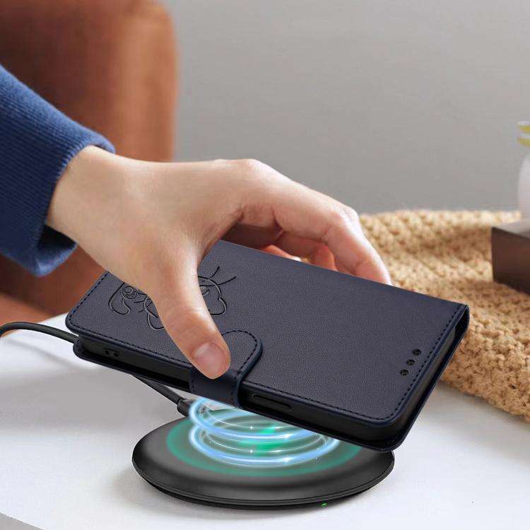 For Oukitel C1 / C1 Pro Embossed Heart Cat Leather Phone Case with Hand Strap(Blue)