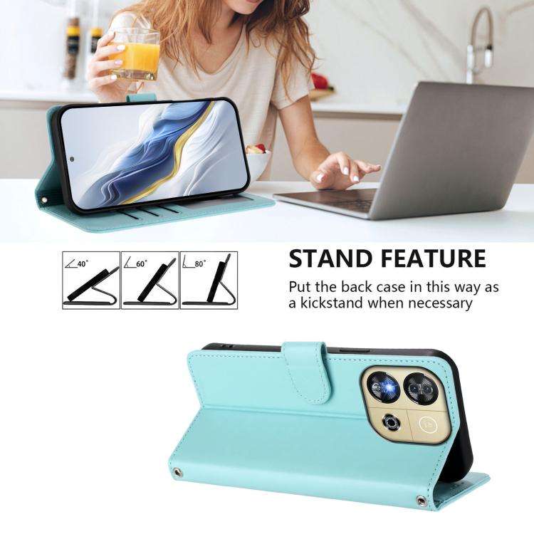 For Oukitel C57S / C57 Pro / Blu J12 Embossed Heart Cat Leather Phone Case with Hand Strap(Mint G...