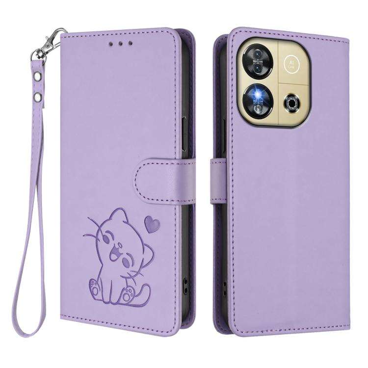 For Oukitel C57S / C57 Pro / Blu J12 Embossed Heart Cat Leather Phone Case with Hand Strap(Light ...