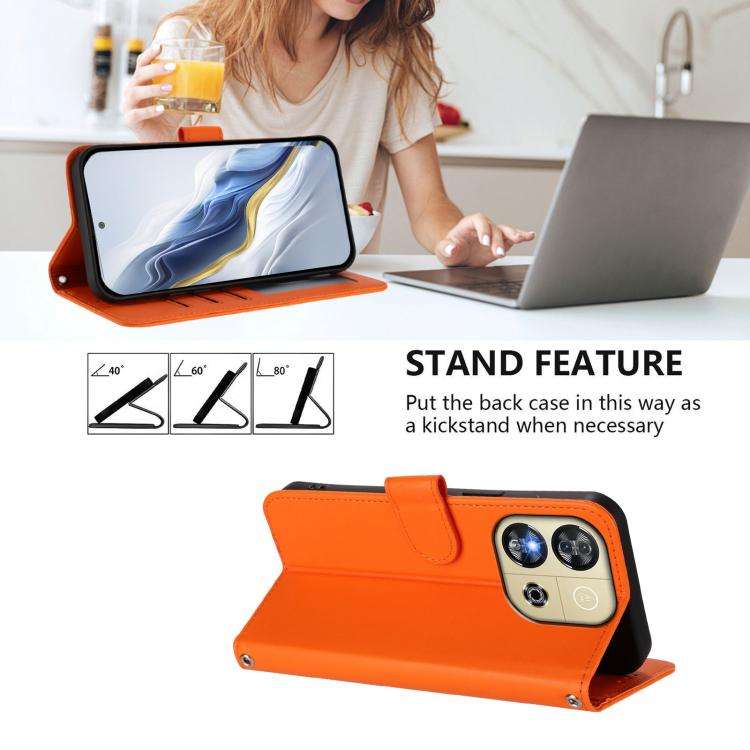 For Oukitel C57S / C57 Pro / Blu J12 Embossed Heart Cat Leather Phone Case with Hand Strap(Orange)