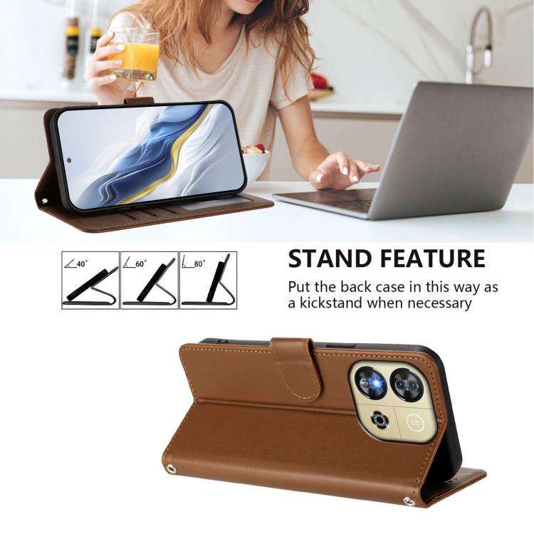 For Oukitel C57S / C57 Pro / Blu J12 Embossed Heart Cat Leather Phone Case with Hand Strap(Brown)