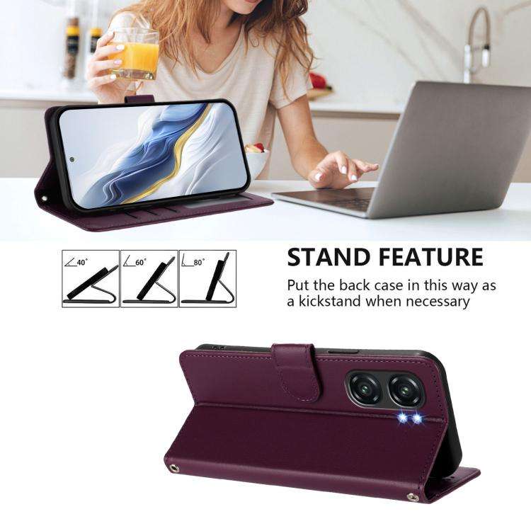For Oukitel C58 / C58 Pro Embossed Heart Cat Leather Phone Case with Hand Strap(Dark Purple)