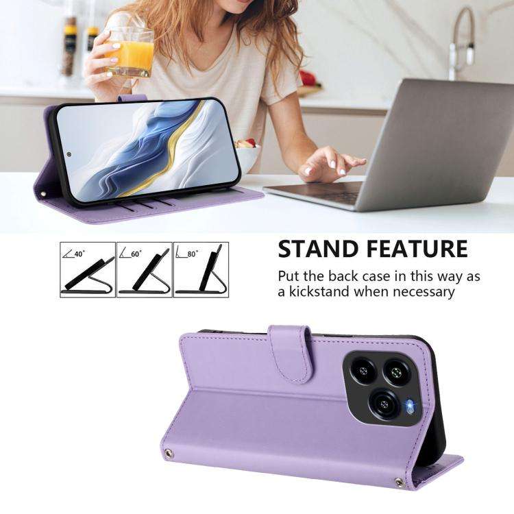 For Oukitel C65 / C65 Pro Embossed Heart Cat Leather Phone Case with Hand Strap(Light Purple)