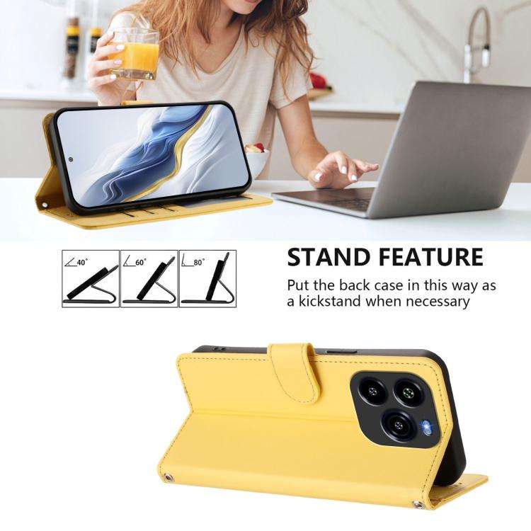 For Oukitel C65 / C65 Pro Embossed Heart Cat Leather Phone Case with Hand Strap(Yellow)