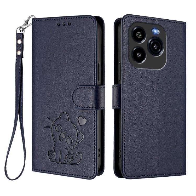 For Oukitel C65 / C65 Pro Embossed Heart Cat Leather Phone Case with Hand Strap(Blue)