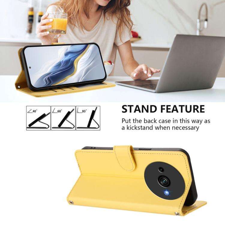 For Oukitel C59 / C59 Pro Embossed Heart Cat Leather Phone Case with Hand Strap(Yellow)