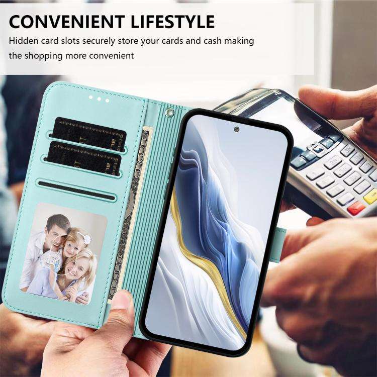 For Ulefone Note 16 Pro Embossed Heart Cat Leather Phone Case with Hand Strap(Mint Green)