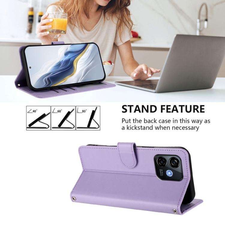 For Ulefone Note 16 Pro Embossed Heart Cat Leather Phone Case with Hand Strap(Light Purple)