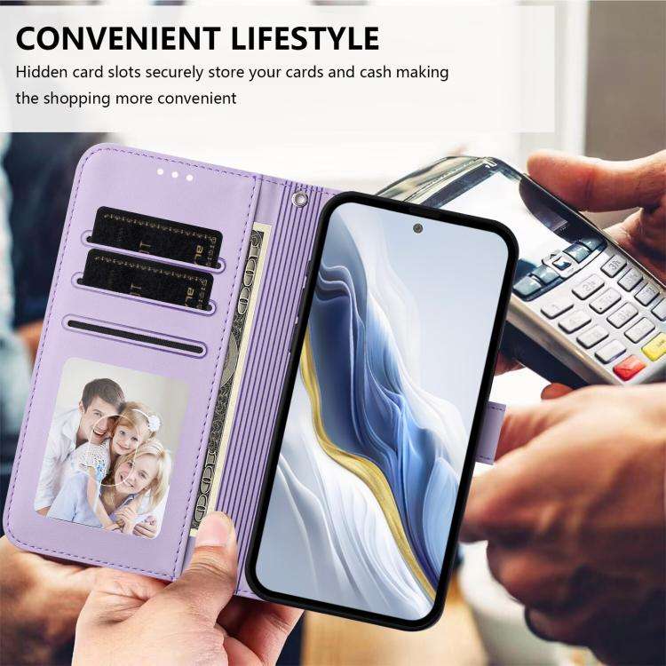 For Ulefone Note 16 Pro Embossed Heart Cat Leather Phone Case with Hand Strap(Light Purple)