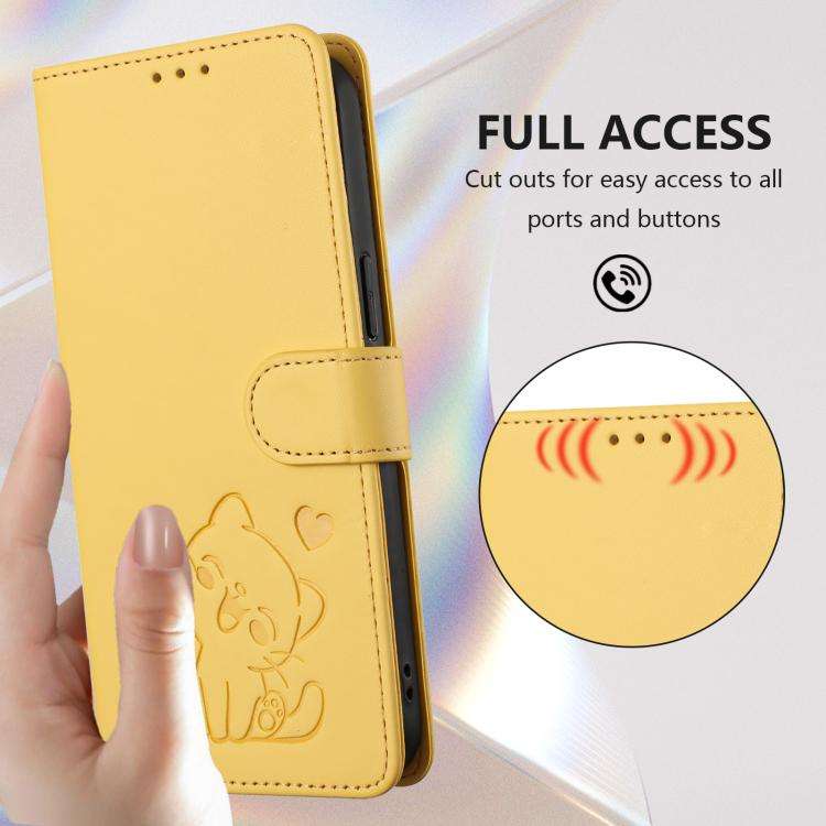 For Ulefone Note 16 Pro Embossed Heart Cat Leather Phone Case with Hand Strap(Yellow)