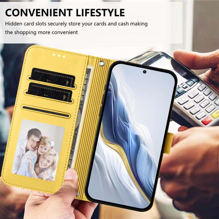 For Ulefone Note 16 Pro Embossed Heart Cat Leather Phone Case with Hand Strap(Yellow)