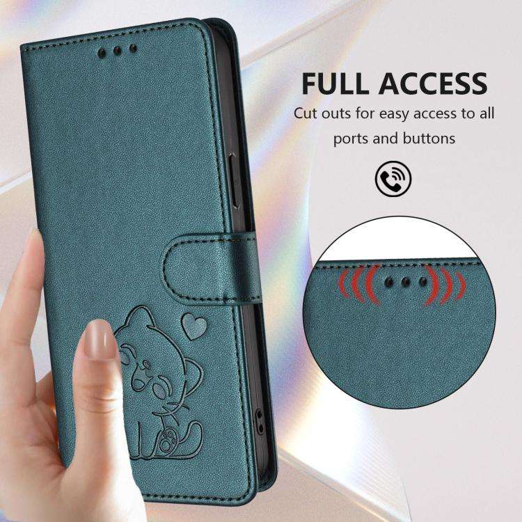 For Ulefone Note 16 Pro Embossed Heart Cat Leather Phone Case with Hand Strap(Dark Green)