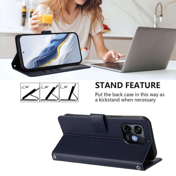 For Ulefone Note 16 Pro Embossed Heart Cat Leather Phone Case with Hand Strap(Blue)