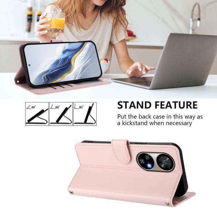 For Ulefone Note 17 Pro Embossed Heart Cat Leather Phone Case with Hand Strap(Pink)