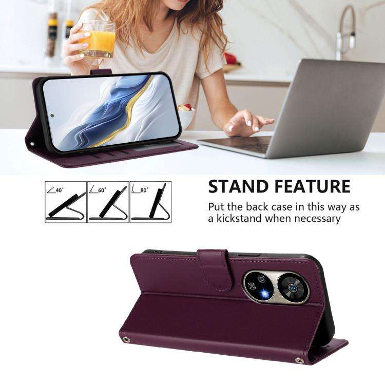 For Ulefone Note 17 Pro Embossed Heart Cat Leather Phone Case with Hand Strap(Dark Purple)