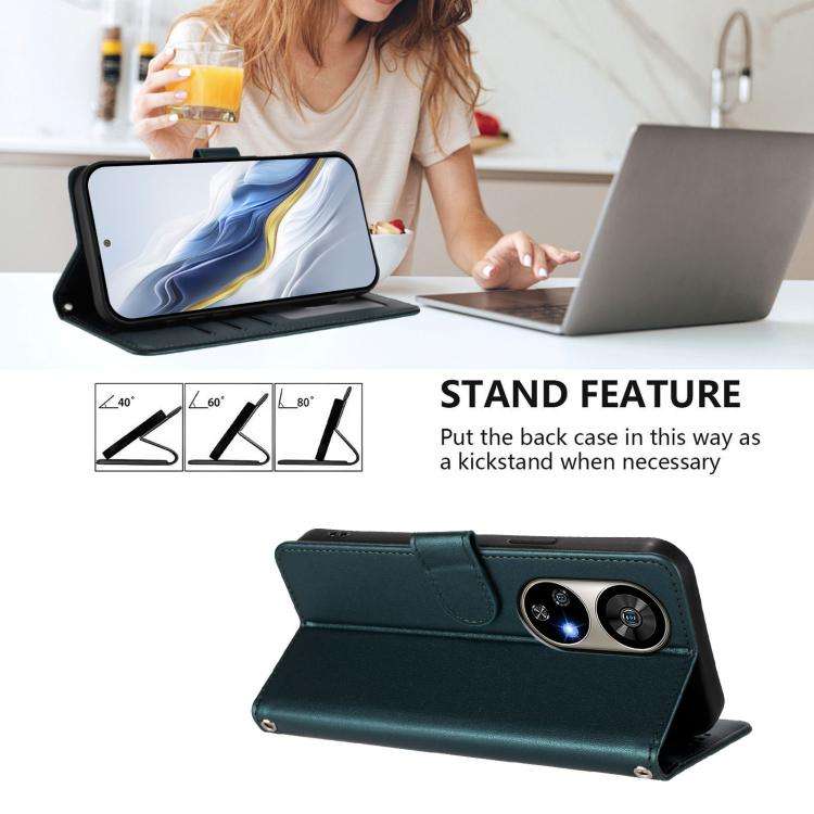 For Ulefone Note 17 Pro Embossed Heart Cat Leather Phone Case with Hand Strap(Dark Green)