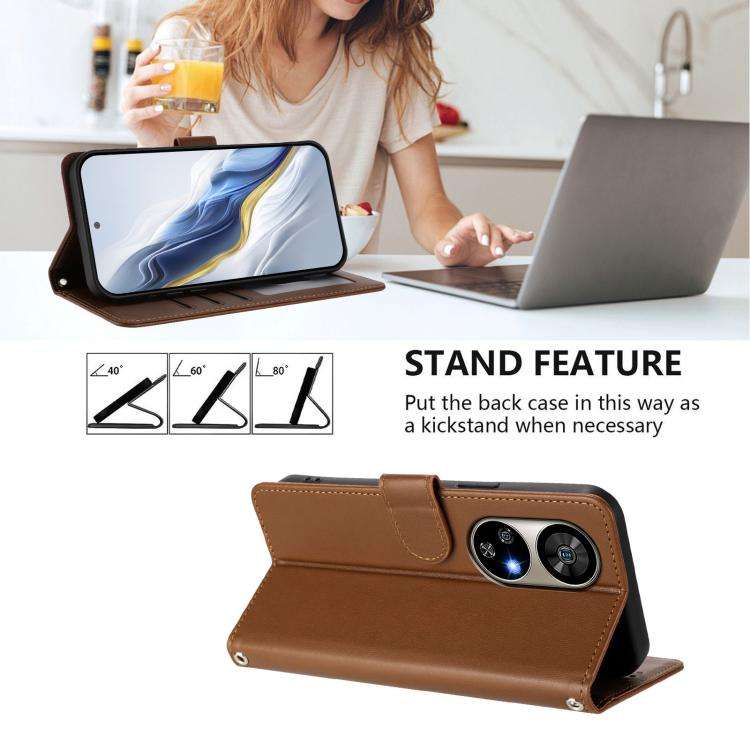 For Ulefone Note 17 Pro Embossed Heart Cat Leather Phone Case with Hand Strap(Brown)