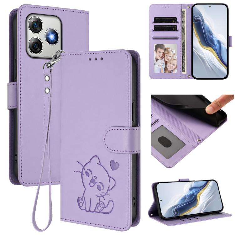 For Ulefone Note 18 Ultra / 18 Pro Embossed Heart Cat Leather Phone Case with Hand Strap(Light Pu...