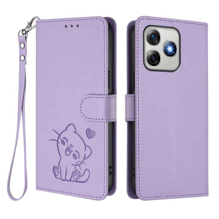 For Ulefone Note 18 Ultra / 18 Pro Embossed Heart Cat Leather Phone Case with Hand Strap(Light Pu...