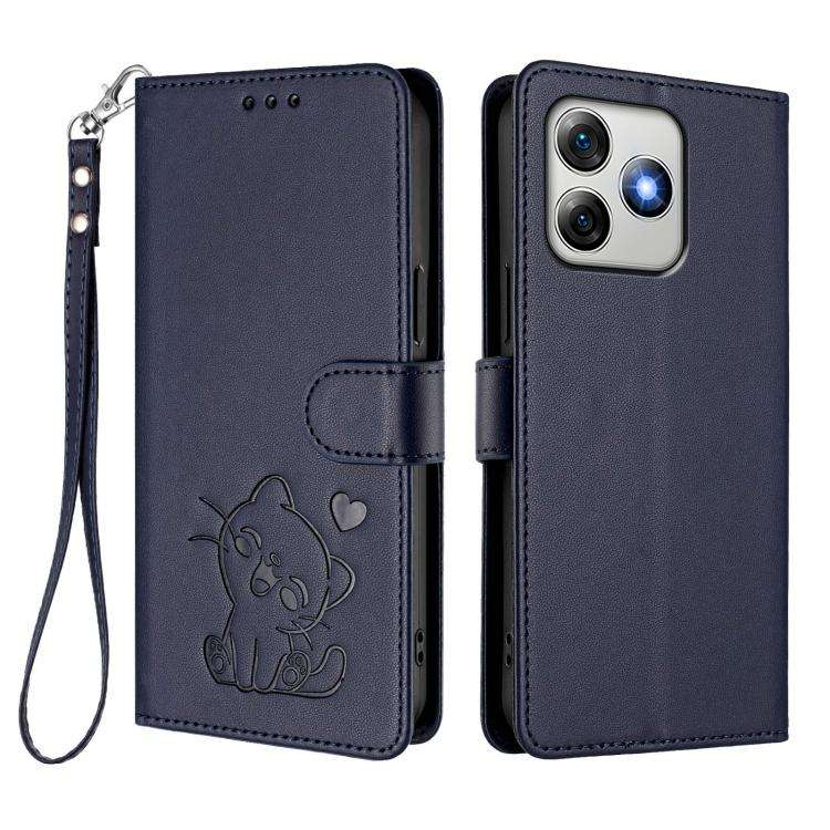 For Ulefone Note 18 Ultra / 18 Pro Embossed Heart Cat Leather Phone Case with Hand Strap(Blue)