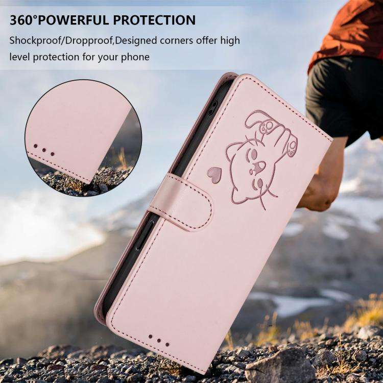 For Ulefone Note 20 Pro Embossed Heart Cat Leather Phone Case with Hand Strap(Pink)