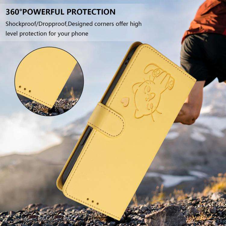 For Ulefone Note 20 Pro Embossed Heart Cat Leather Phone Case with Hand Strap(Yellow)