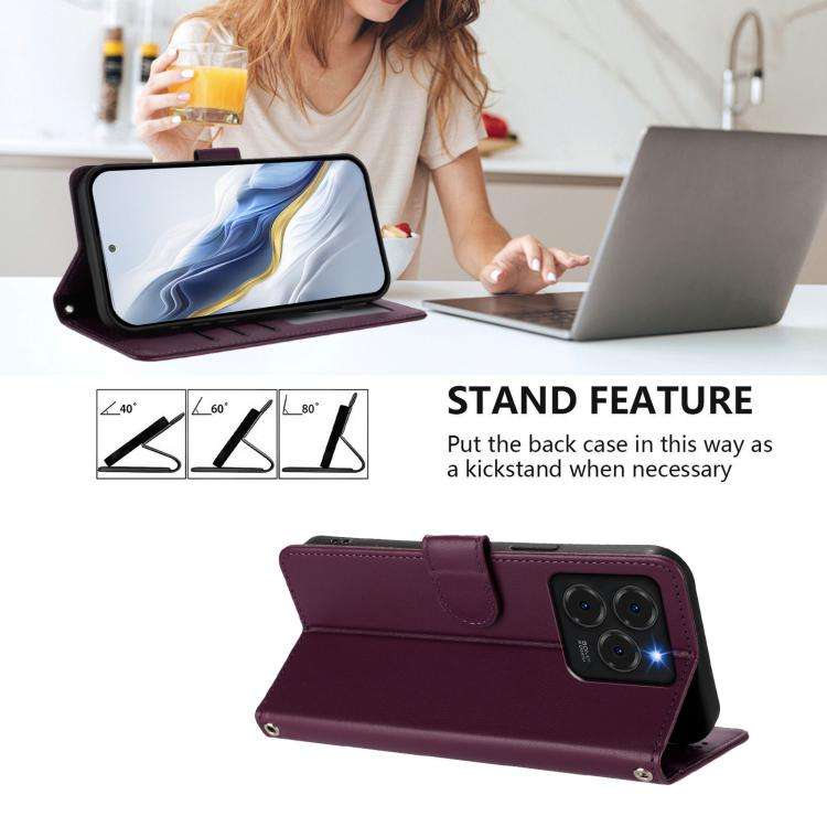 For Ulefone Note 20 Pro Embossed Heart Cat Leather Phone Case with Hand Strap(Dark Purple)