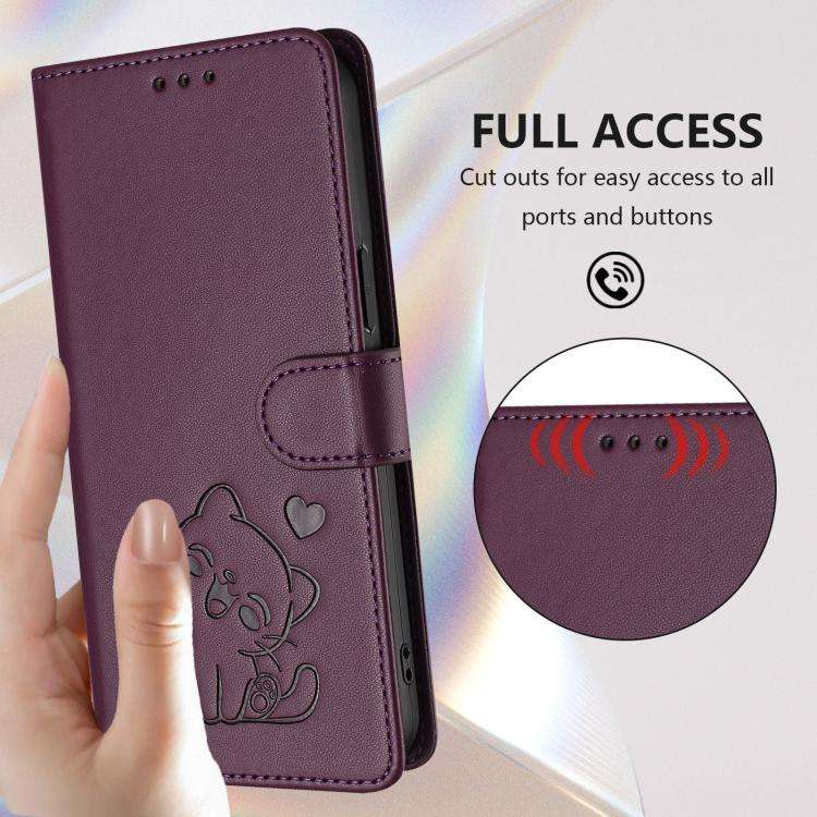 For Ulefone Note 20 Pro Embossed Heart Cat Leather Phone Case with Hand Strap(Dark Purple)