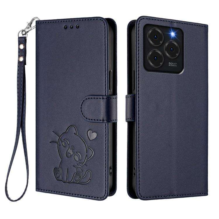 For Ulefone Note 20 Pro Embossed Heart Cat Leather Phone Case with Hand Strap(Blue)