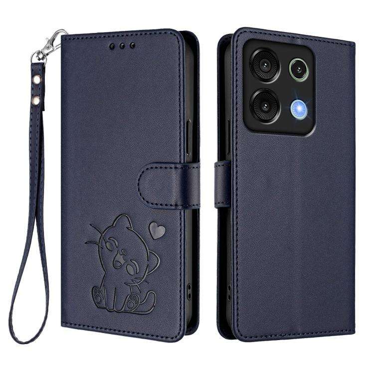 For Umidigi G9 5G / Note 9 5G Embossed Heart Cat Leather Phone Case with Hand Strap(Blue)