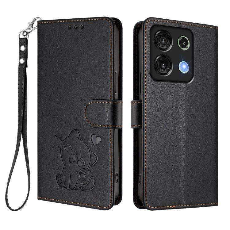 For Umidigi G9 5G / Note 9 5G Embossed Heart Cat Leather Phone Case with Hand Strap(Black)