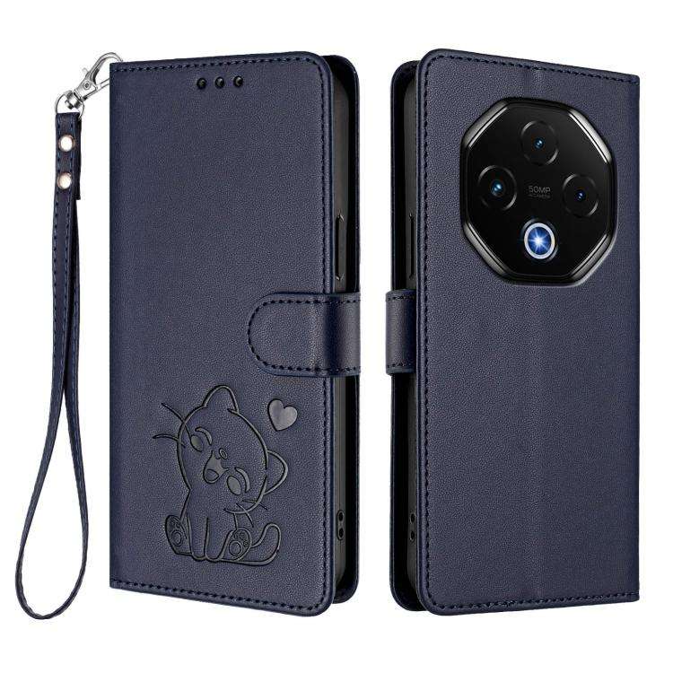For Umidigi G100 Pro Embossed Heart Cat Leather Phone Case with Hand Strap(Blue)