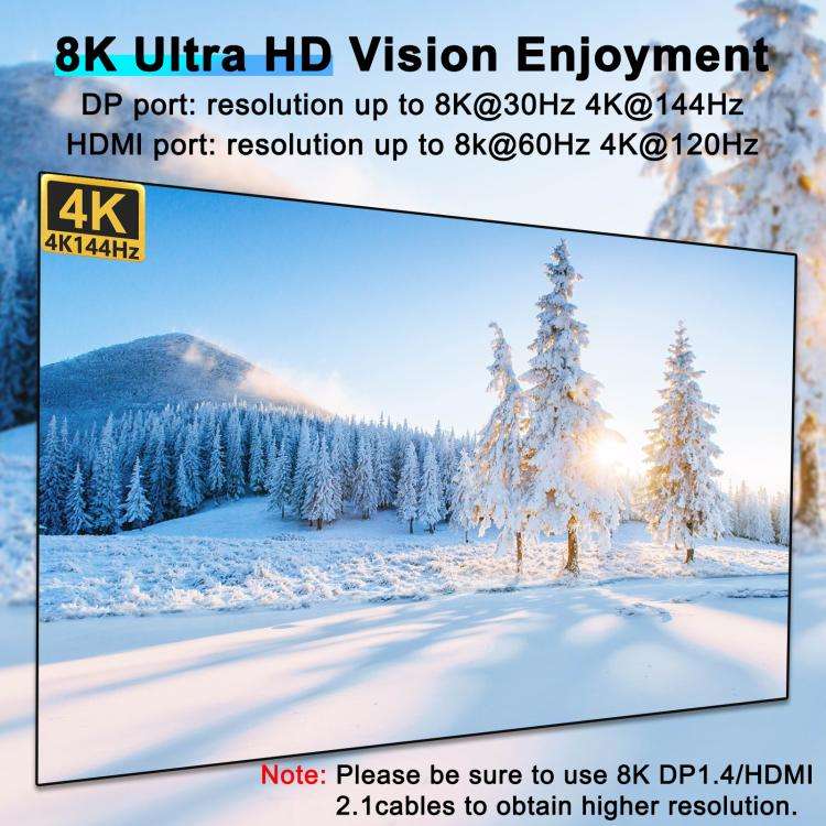KCEVE KC-KVM403DH 4 IN 1 OUT DP/HD USB 3.0 4K 144Hz KVM Switch, Plug Type:US Plug