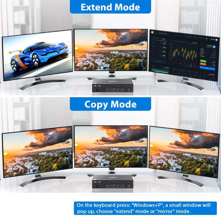 KCEVE KC-KVM403DH 4 IN 1 OUT DP/HD USB 3.0 4K 144Hz KVM Switch, Plug Type:AU Plug